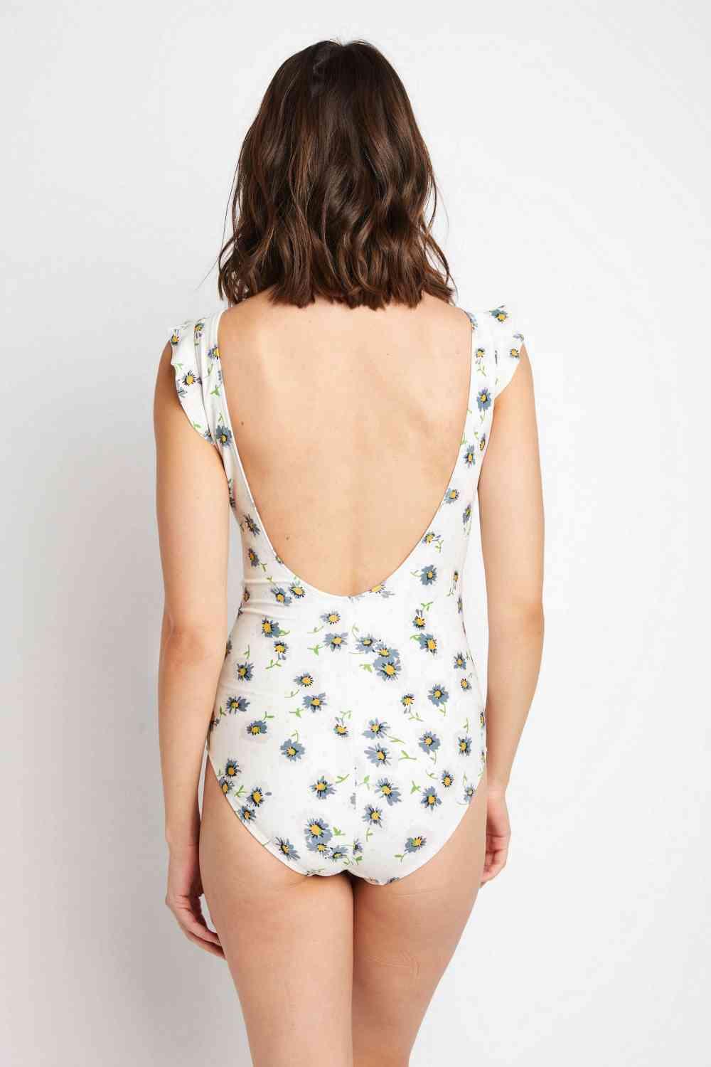 Marina West Swim Float On Ruffle Faux Wrap One-Piece in Daisy Cream - SwagglyLife Home & Fashion