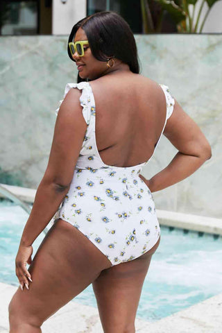 Marina West Swim Float On Ruffle Faux Wrap One-Piece in Daisy Cream - SwagglyLife Home & Fashion