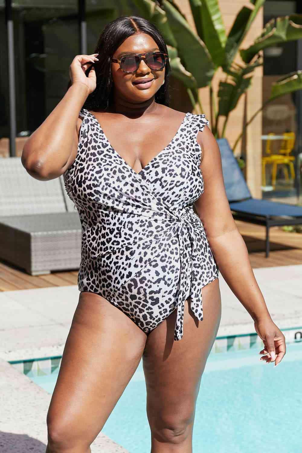 Marina West Swim Full Size Float On Ruffle Faux Wrap One-Piece in Cat - SwagglyLife Home & Fashion