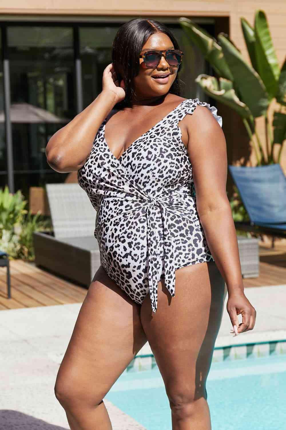 Marina West Swim Full Size Float On Ruffle Faux Wrap One-Piece in Cat - SwagglyLife Home & Fashion