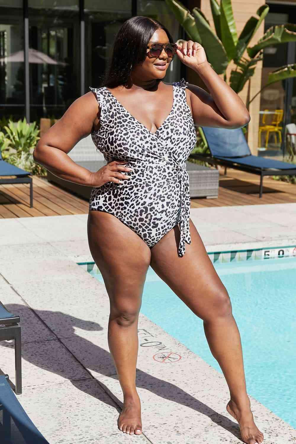 Marina West Swim Full Size Float On Ruffle Faux Wrap One-Piece in Cat - SwagglyLife Home & Fashion