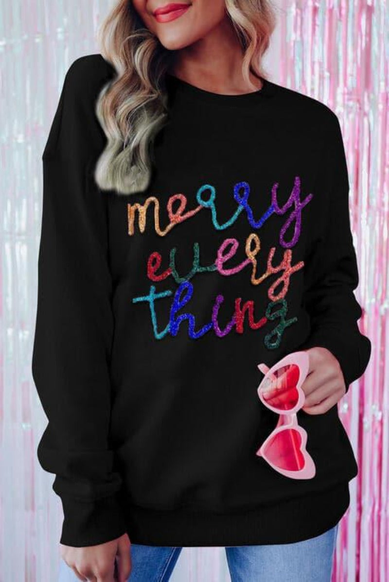 MERRY EVERYTHING Letter Graphic Dropped Shoulder Sweatshirt - SwagglyLife Home & Fashion