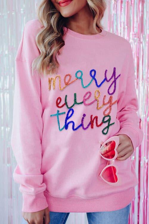 MERRY EVERYTHING Letter Graphic Dropped Shoulder Sweatshirt - SwagglyLife Home & Fashion