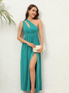 Mia Cutout One-Shoulder Split Maxi Dress, Teal - SwagglyLife Home & Fashion