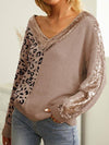 Mia Leopard Sequin V-Neck Long Sleeve Sweater - SwagglyLife Home & Fashion