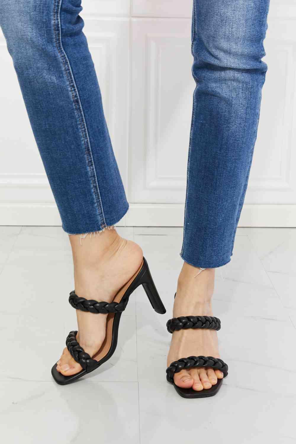 MMShoes In Love Double Braided Block Heel Sandal in Black - SwagglyLife Home & Fashion