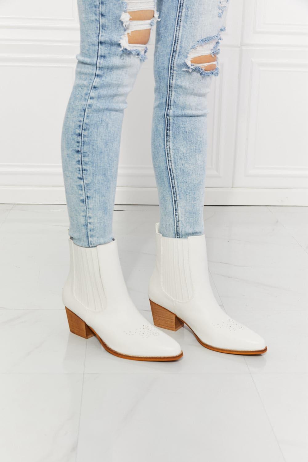 MMShoes Love the Journey Stacked Heel Chelsea Boot in White - SwagglyLife Home & Fashion