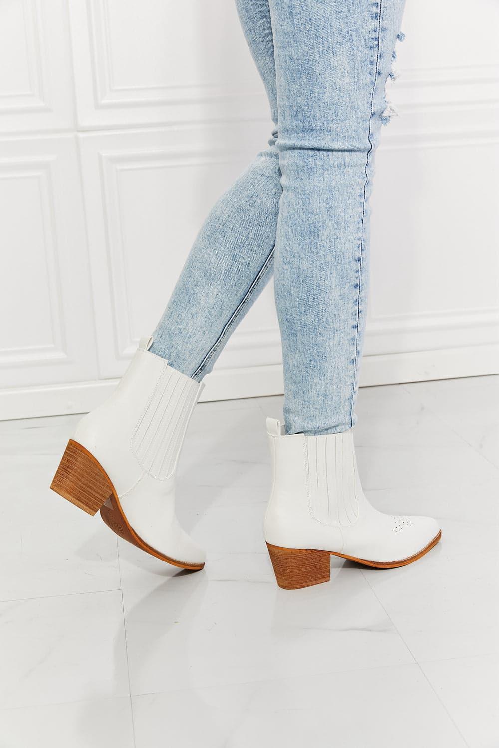 MMShoes Love the Journey Stacked Heel Chelsea Boot in White - SwagglyLife Home & Fashion