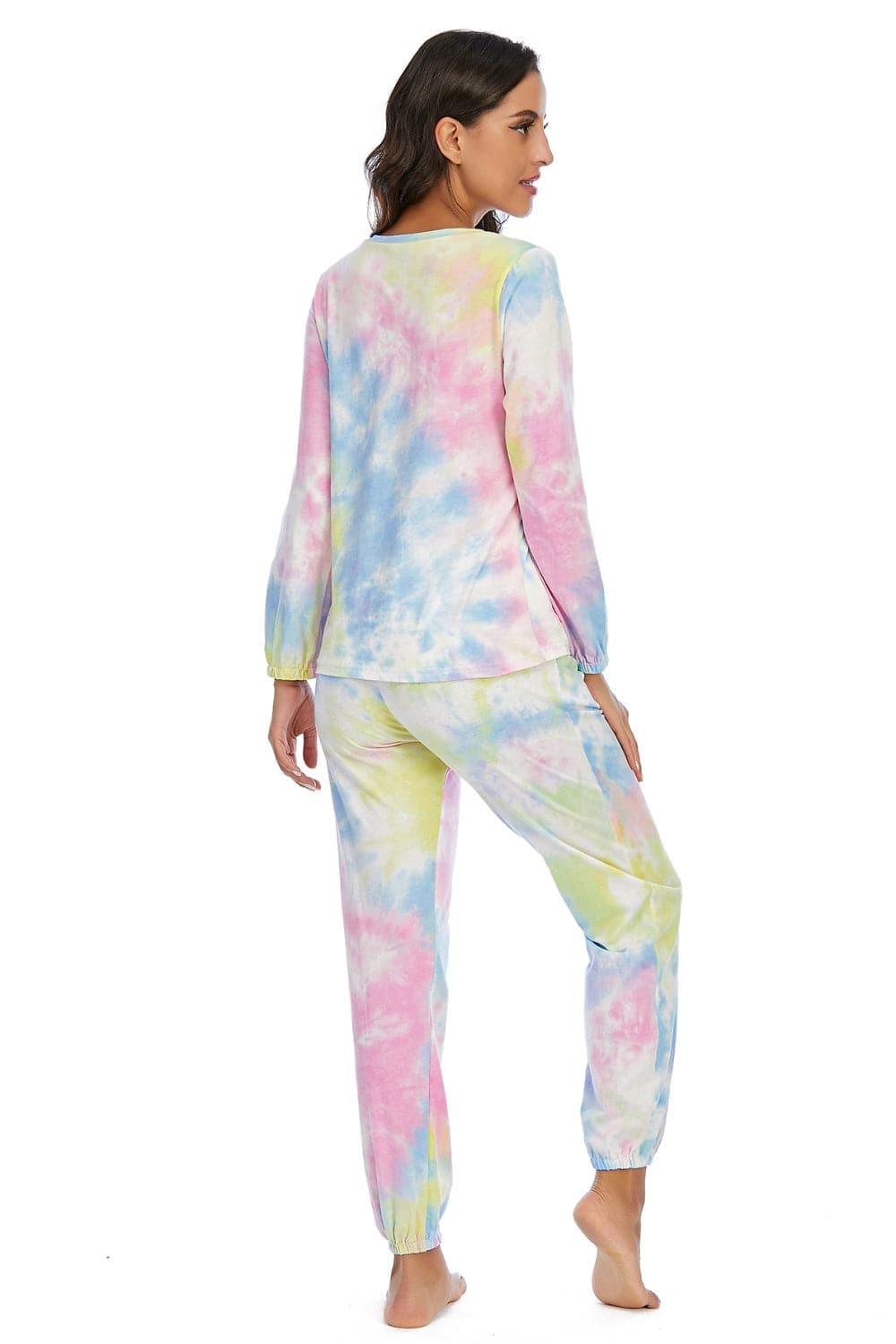 Tie-Dye Top and Drawstring Pants Lounge Set - SwagglyLife Home & Fashion