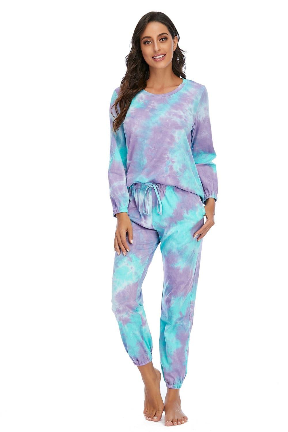 Tie-Dye Top and Drawstring Pants Lounge Set - SwagglyLife Home & Fashion