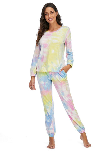 Tie-Dye Top and Drawstring Pants Lounge Set - SwagglyLife Home & Fashion