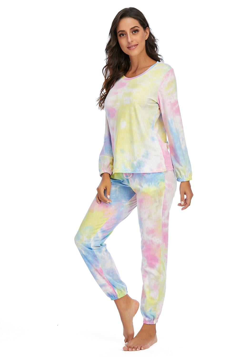 Tie-Dye Top and Drawstring Pants Lounge Set - SwagglyLife Home & Fashion