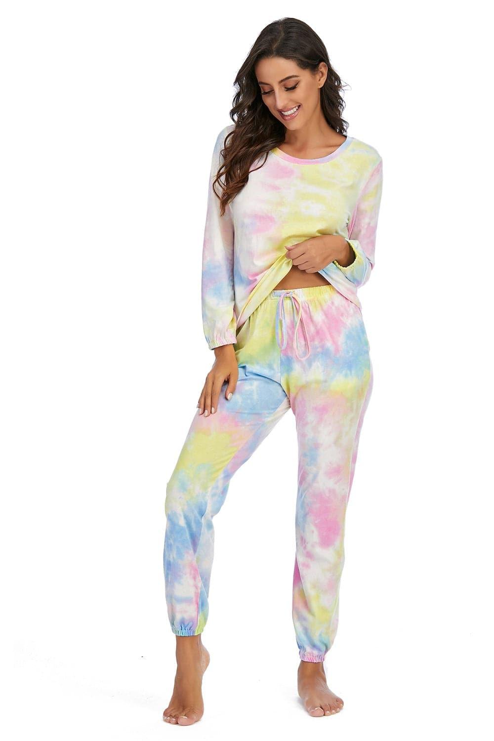 Tie-Dye Top and Drawstring Pants Lounge Set - SwagglyLife Home & Fashion