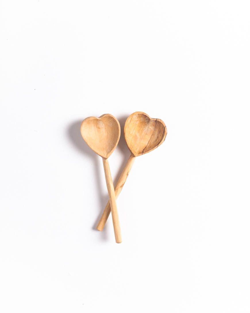 Olive Wood Heart Teaspoon Pair - SwagglyLife Home & Fashion
