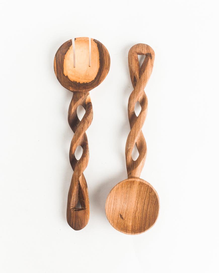 Olive Wood Spiral Salad Servers - SwagglyLife Home & Fashion