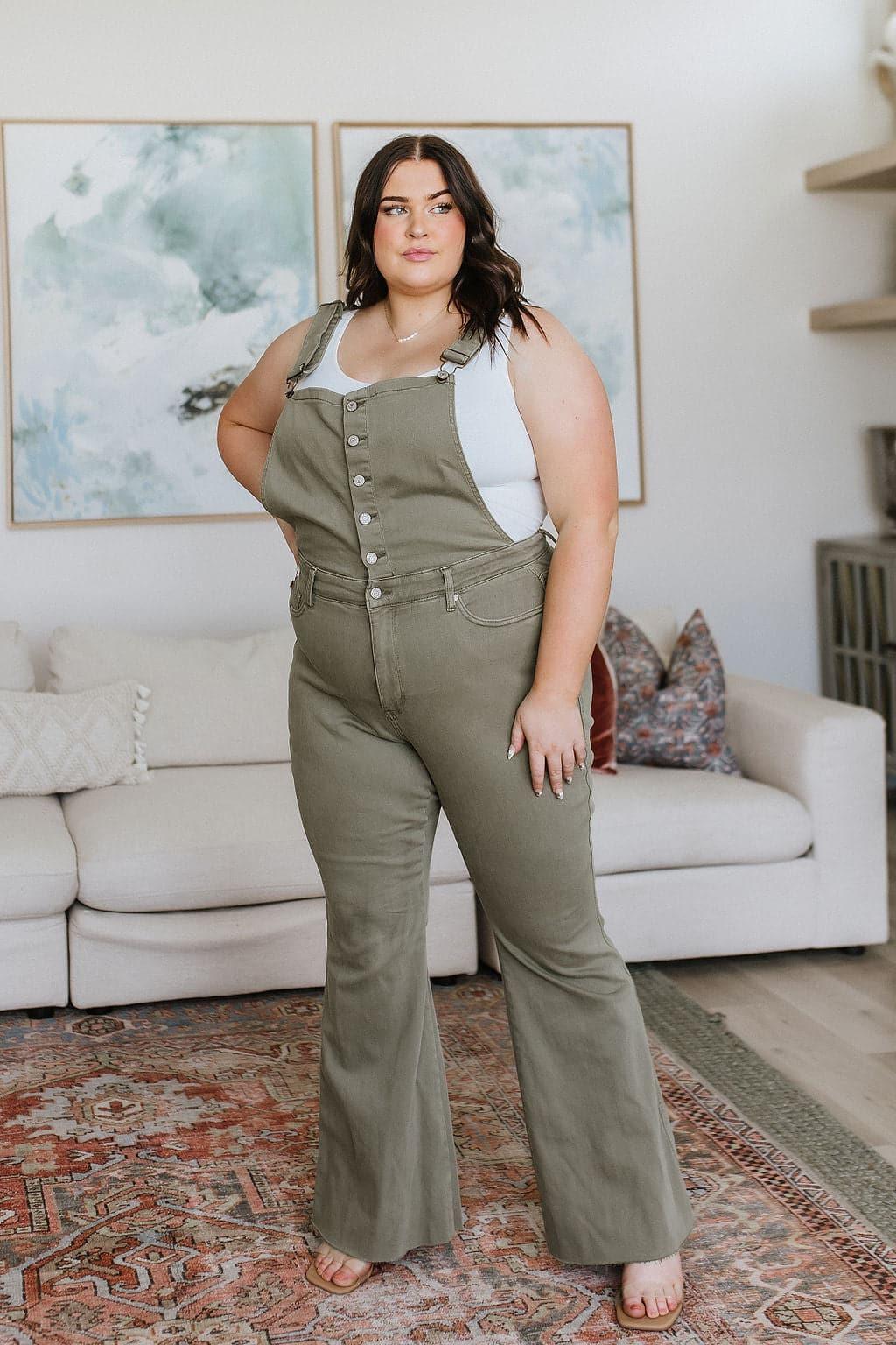 Olivia Control Top Release Hem Overalls in Olive - SwagglyLife Home & Fashion