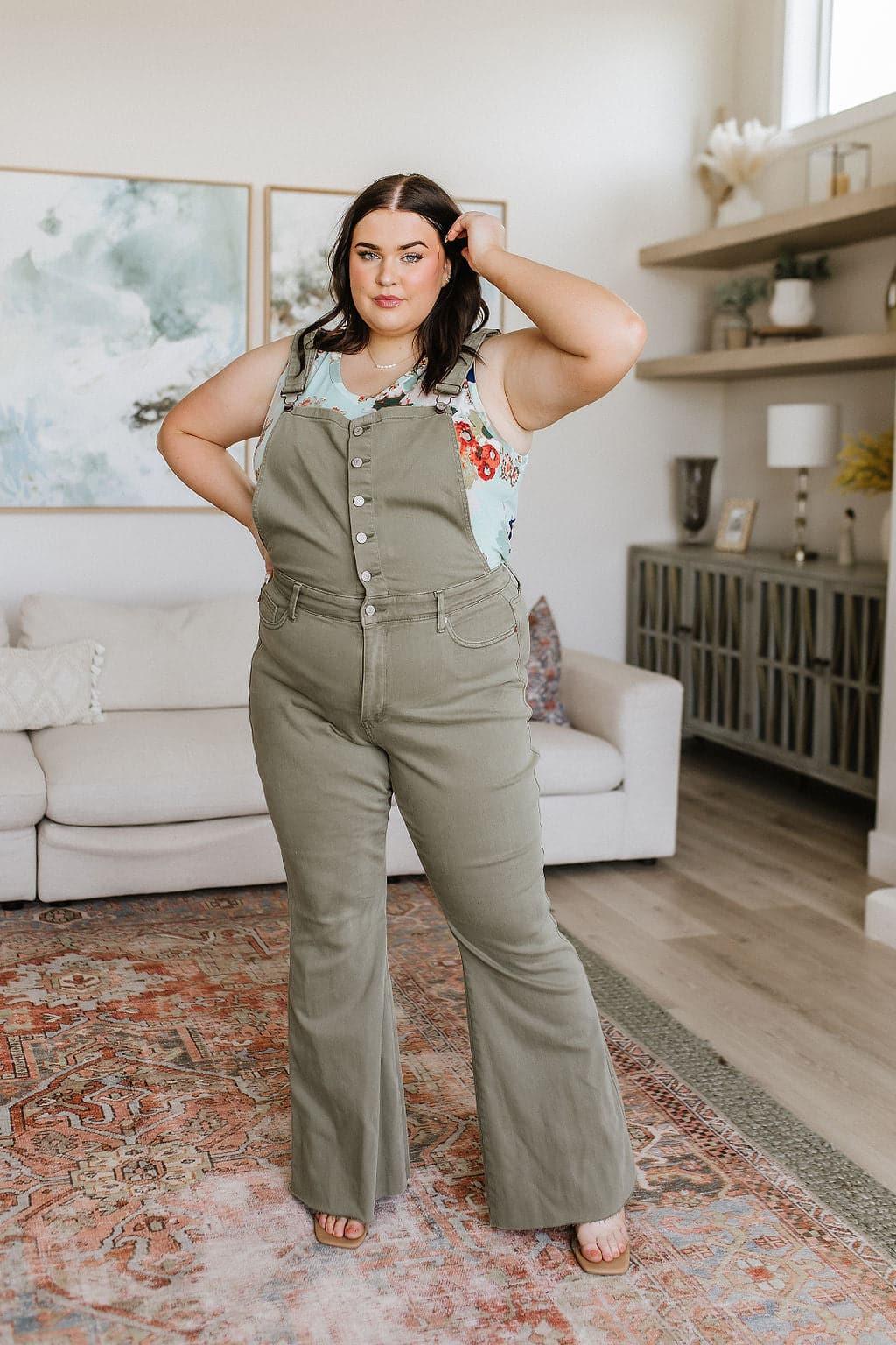 Olivia Control Top Release Hem Overalls in Olive - SwagglyLife Home & Fashion