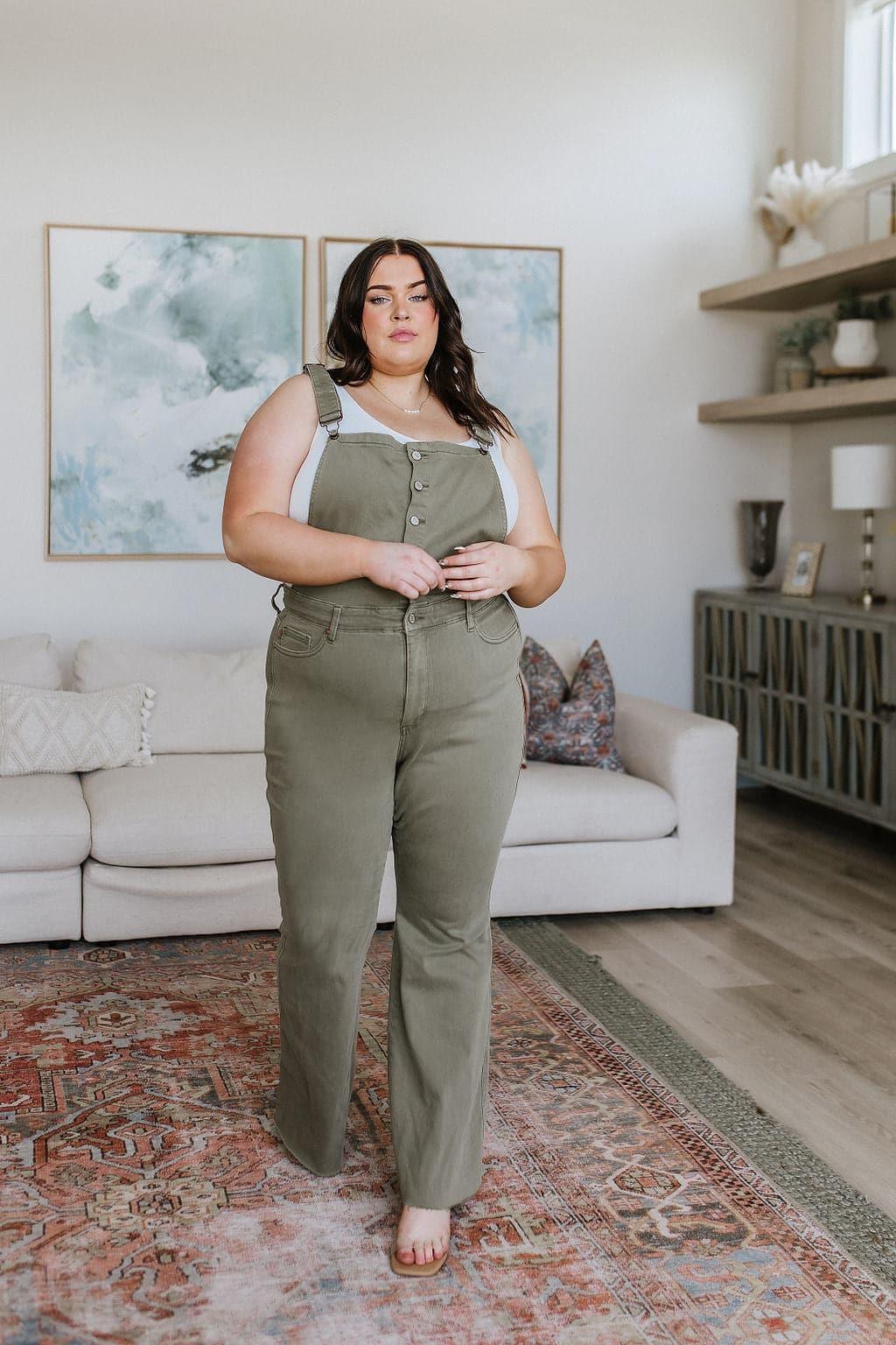 Olivia Control Top Release Hem Overalls in Olive - SwagglyLife Home & Fashion