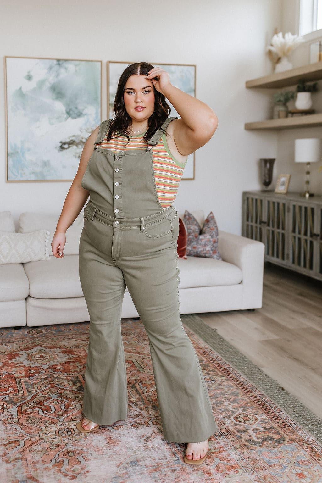 Olivia Control Top Release Hem Overalls in Olive - SwagglyLife Home & Fashion