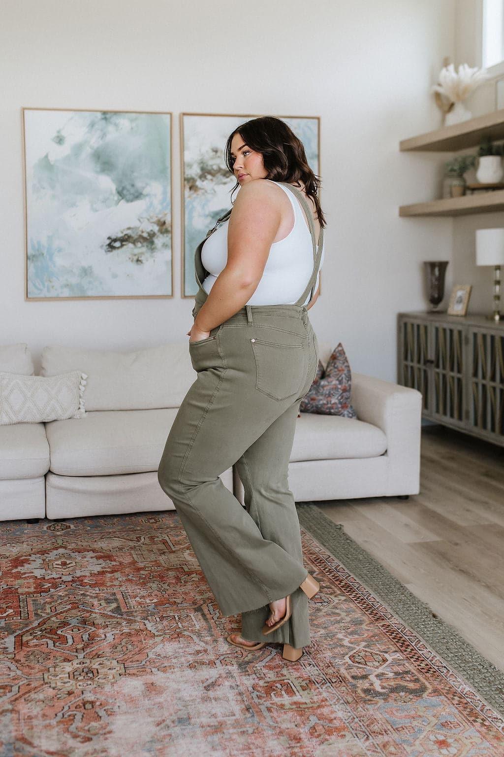 Olivia Control Top Release Hem Overalls in Olive - SwagglyLife Home & Fashion