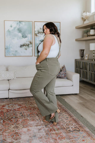 Olivia Control Top Release Hem Overalls in Olive - SwagglyLife Home & Fashion