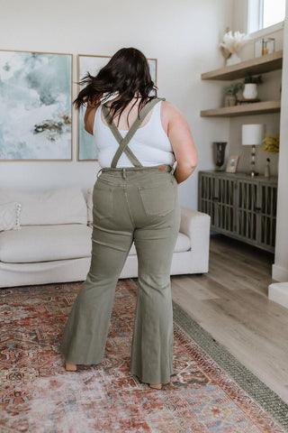 Olivia Control Top Release Hem Overalls in Olive - SwagglyLife Home & Fashion