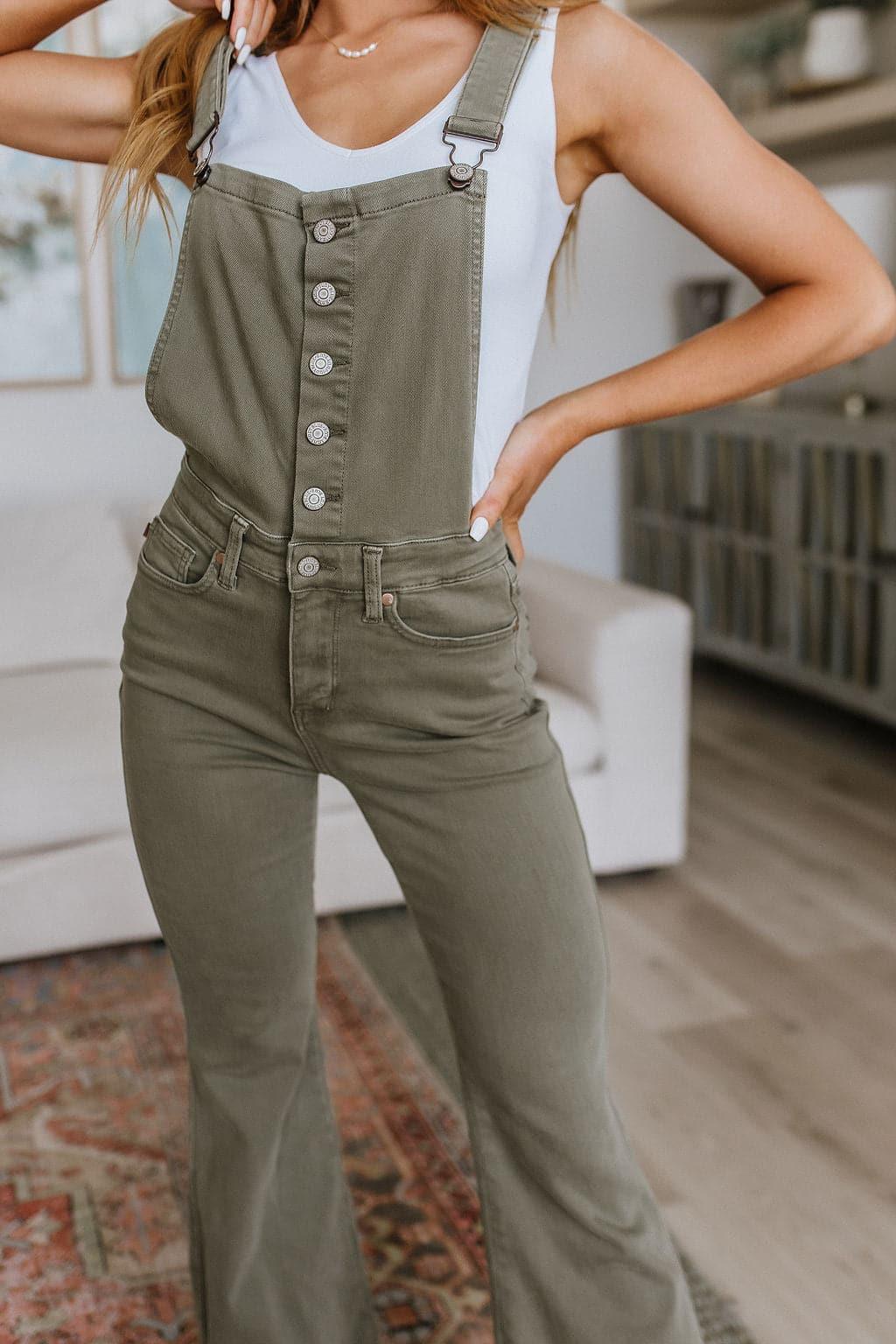 Olivia Control Top Release Hem Overalls in Olive - SwagglyLife Home & Fashion
