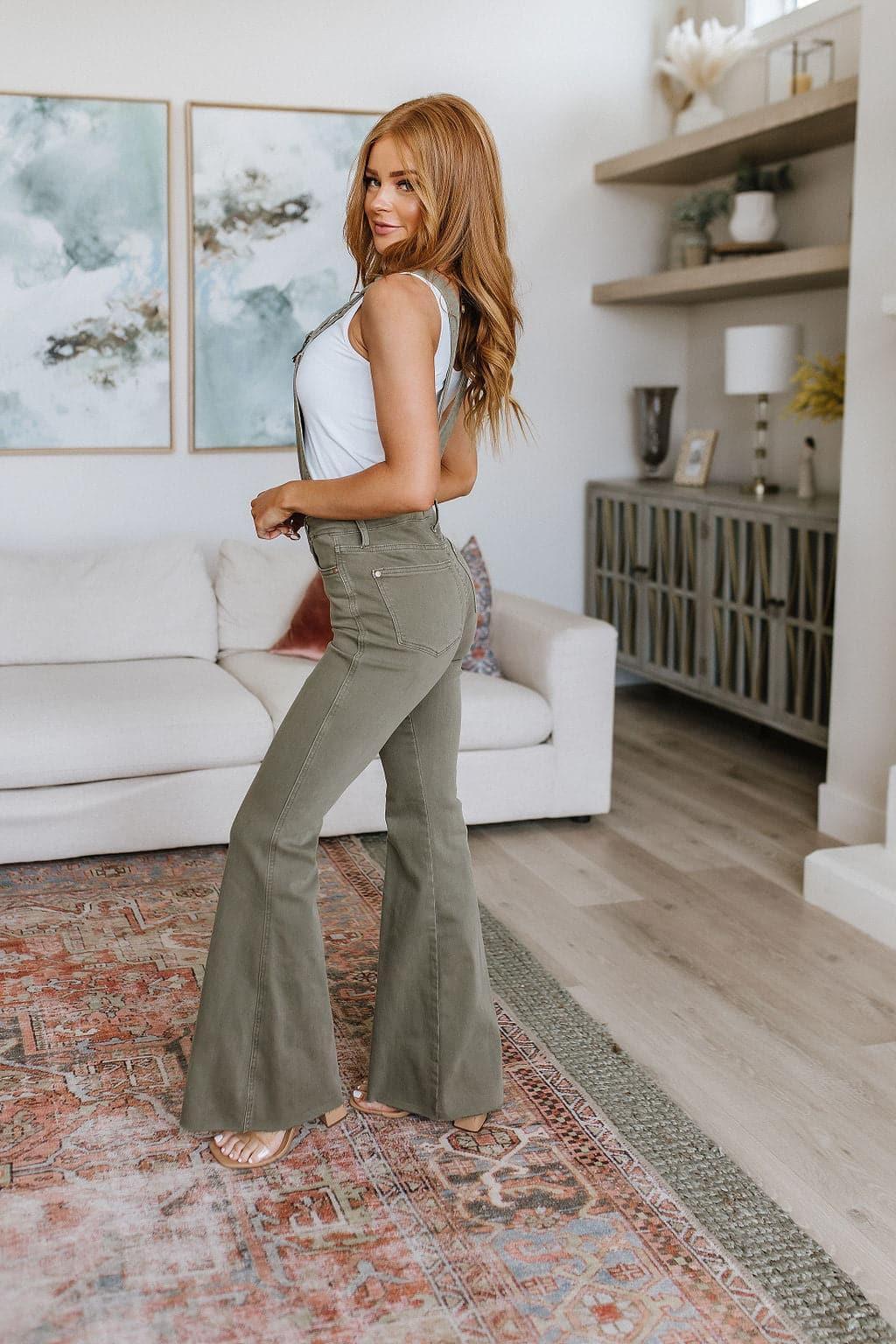 Olivia Control Top Release Hem Overalls in Olive - SwagglyLife Home & Fashion