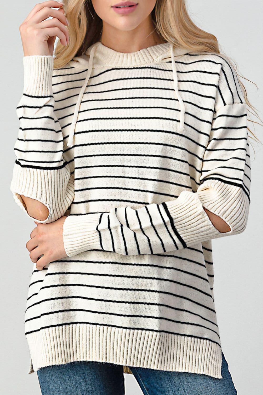 Olivia Striped Cutout Slit Sweater - SwagglyLife Home & Fashion