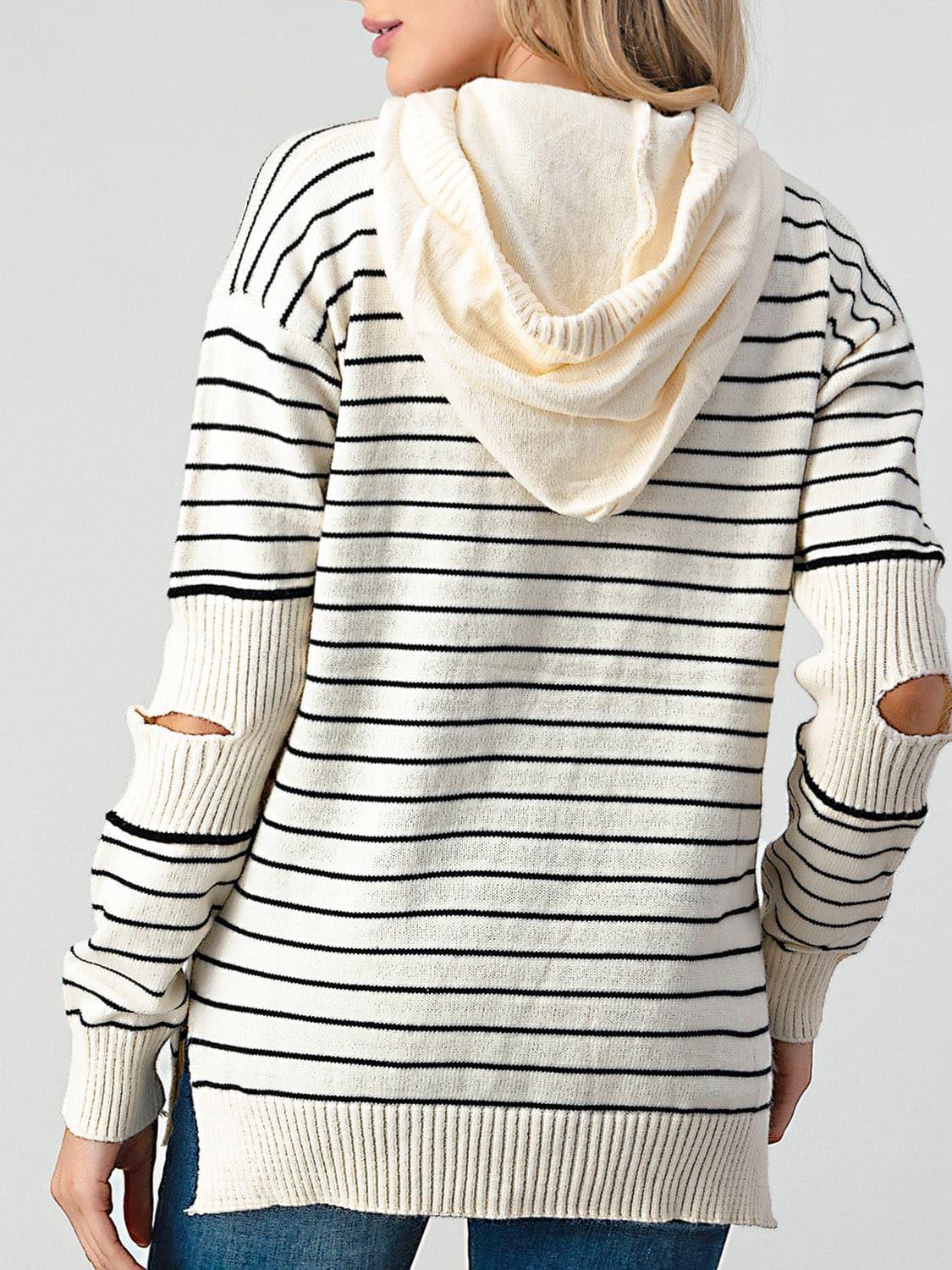 Olivia Striped Cutout Slit Sweater - SwagglyLife Home & Fashion