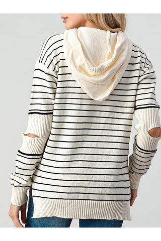 Olivia Striped Cutout Slit Sweater - SwagglyLife Home & Fashion