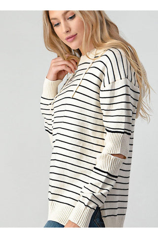 Olivia Striped Cutout Slit Sweater - SwagglyLife Home & Fashion