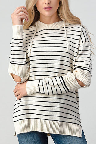 Olivia Striped Cutout Slit Sweater - SwagglyLife Home & Fashion