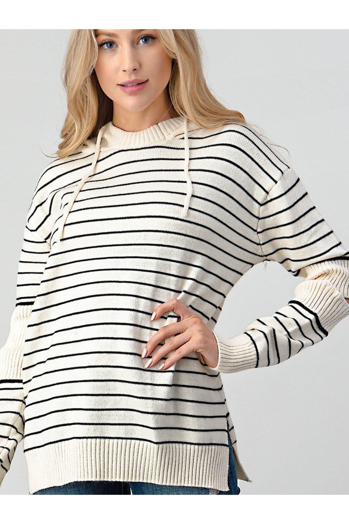 Olivia Striped Cutout Slit Sweater - SwagglyLife Home & Fashion