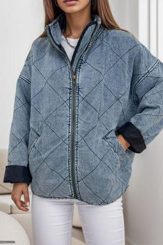 Paityn Pocketed Zip Up Dropped Shoulder Denim Jacket - SwagglyLife Home & Fashion