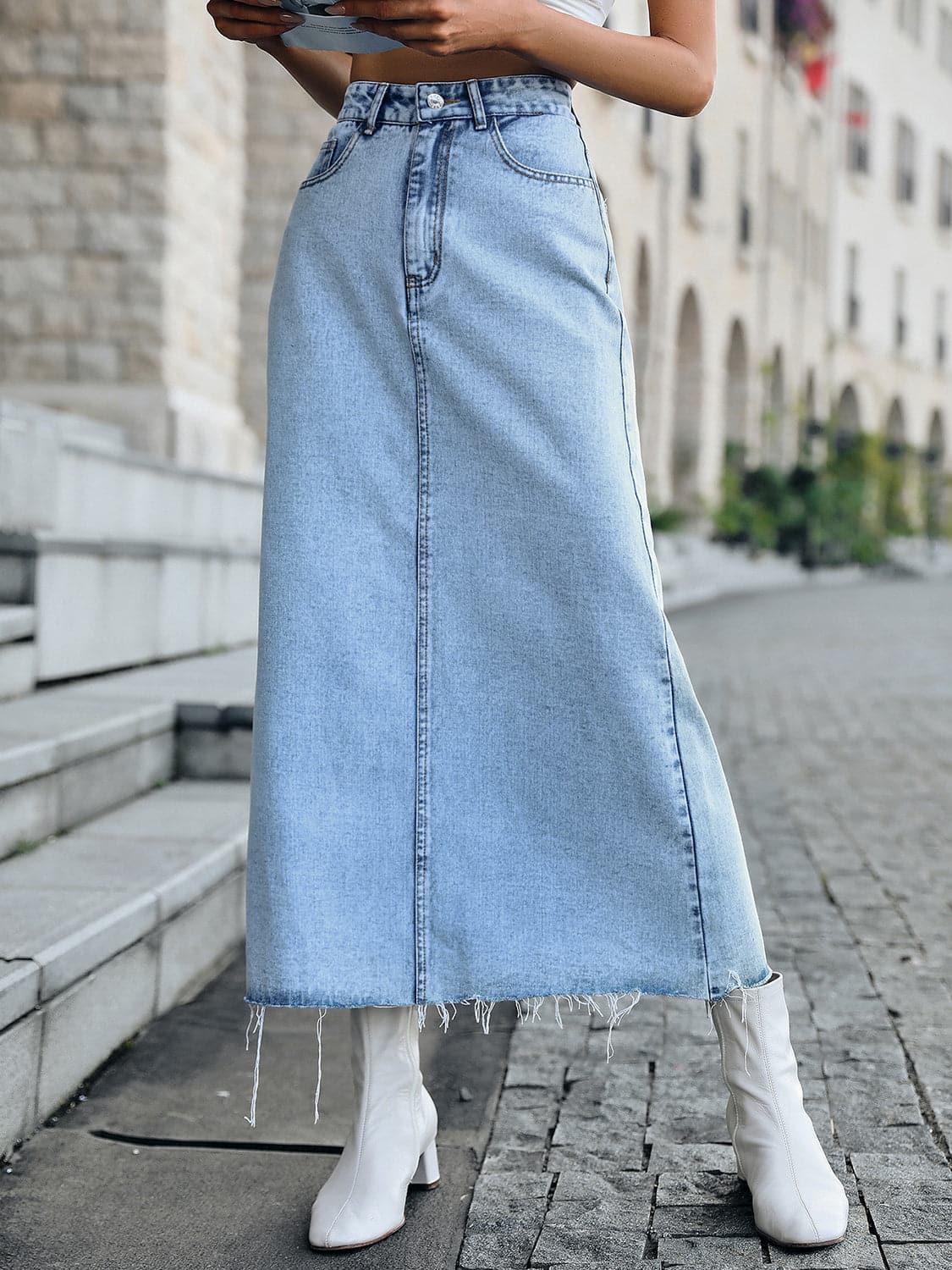 Penny Raw Hem Denim Skirt - SwagglyLife Home & Fashion