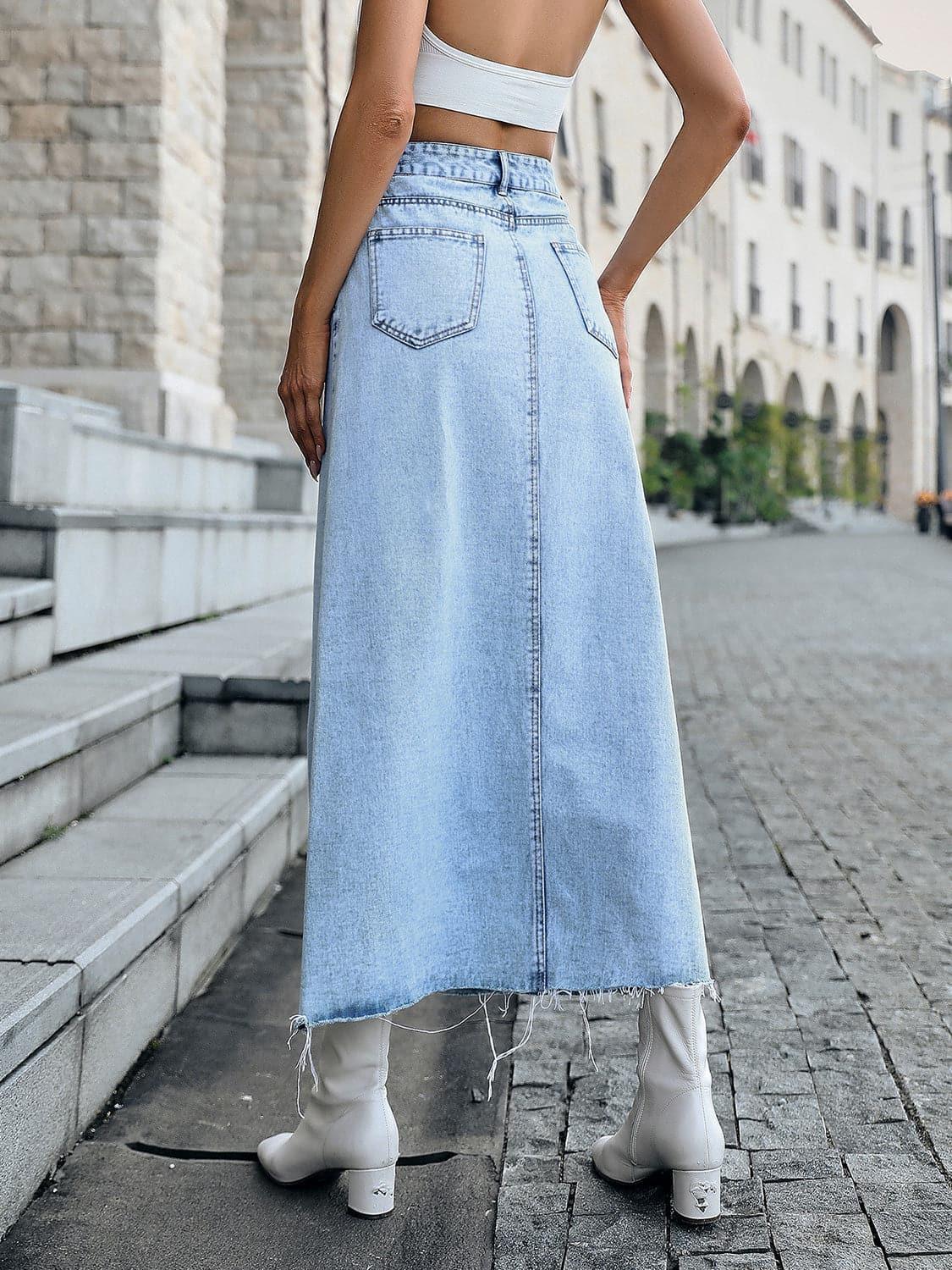 Penny Raw Hem Denim Skirt - SwagglyLife Home & Fashion