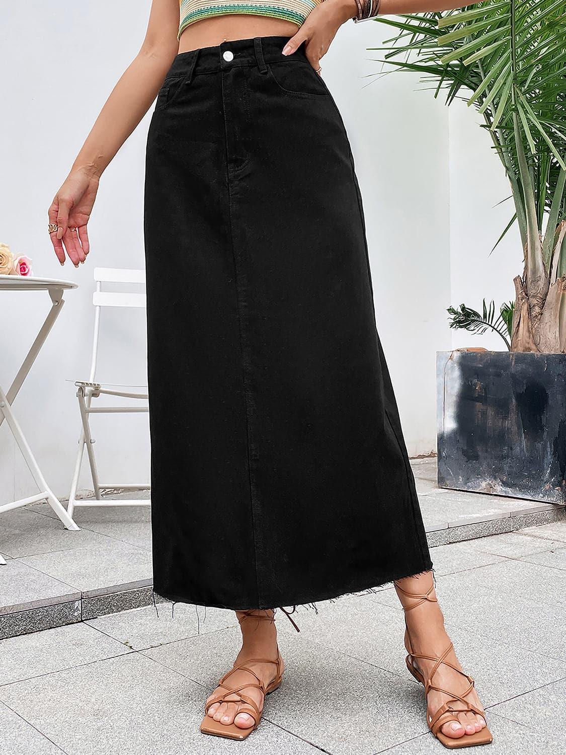 Penny Raw Hem Denim Skirt - SwagglyLife Home & Fashion