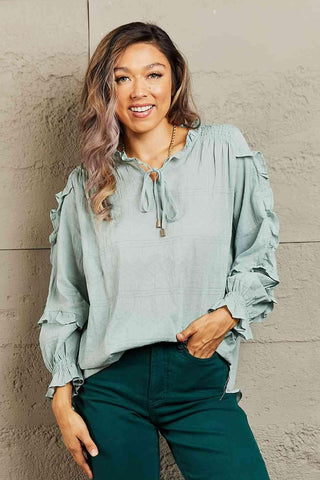 Petal Dew Take A Chance Ruffled Long Sleeve Blouse - SwagglyLife Home & Fashion