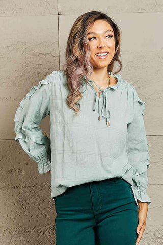 Petal Dew Take A Chance Ruffled Long Sleeve Blouse - SwagglyLife Home & Fashion