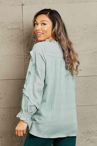 Petal Dew Take A Chance Ruffled Long Sleeve Blouse - SwagglyLife Home & Fashion