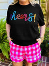 Plus Size CHEERS Round Neck Short Sleeve Sweater - SwagglyLife Home & Fashion