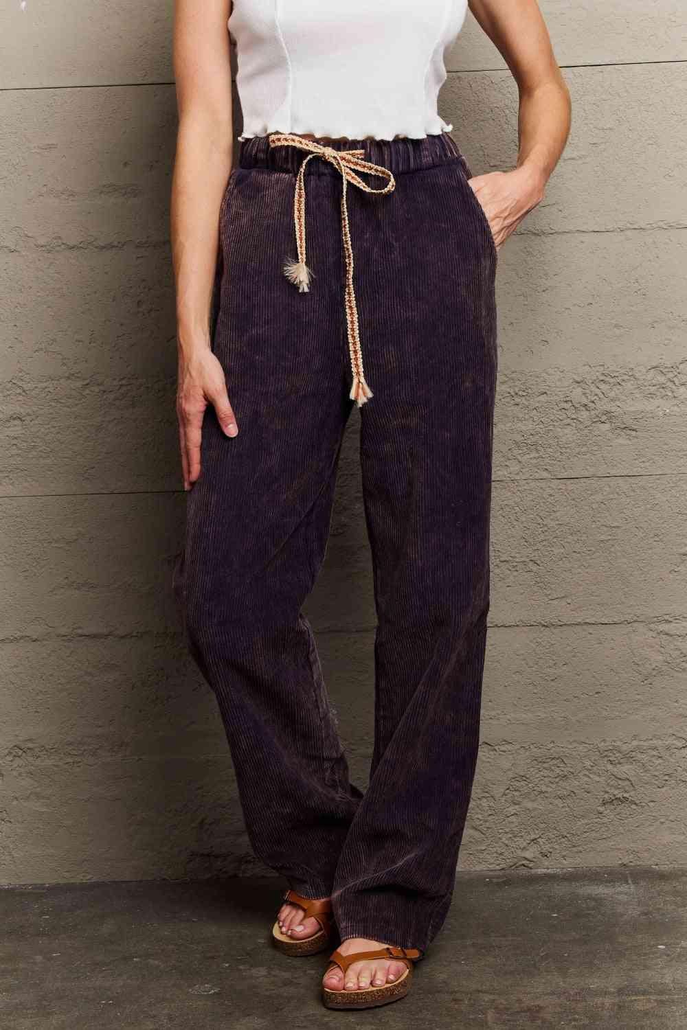 POL Leap Of Faith Corduroy Straight Fit Pants in Midnight Navy - SwagglyLife Home & Fashion