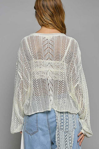 POL Openwork Balloon Sleeve Knit Cover Up - SwagglyLife Home & Fashion