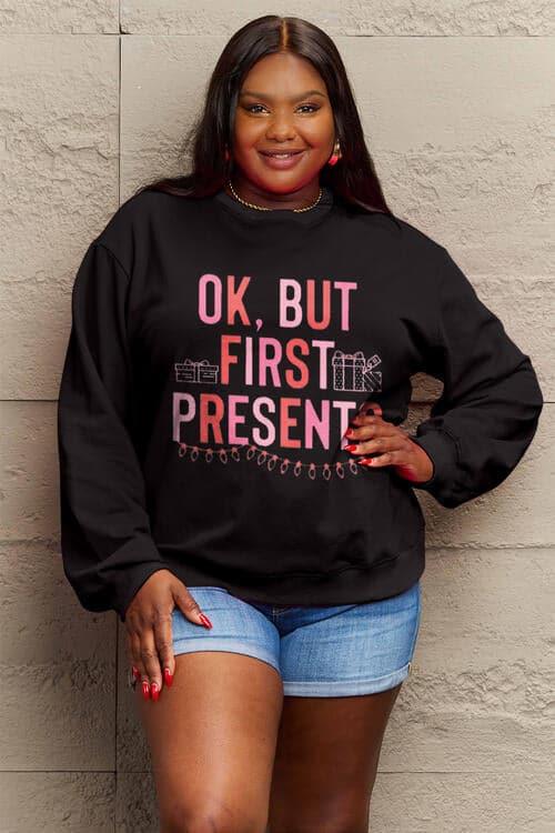 PRESENTS FIRST Simply Love Letter Graphic Long Sleeve Sweatshirt - SwagglyLife Home & Fashion