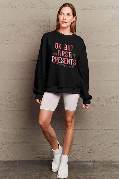 PRESENTS FIRST Simply Love Letter Graphic Long Sleeve Sweatshirt - SwagglyLife Home & Fashion