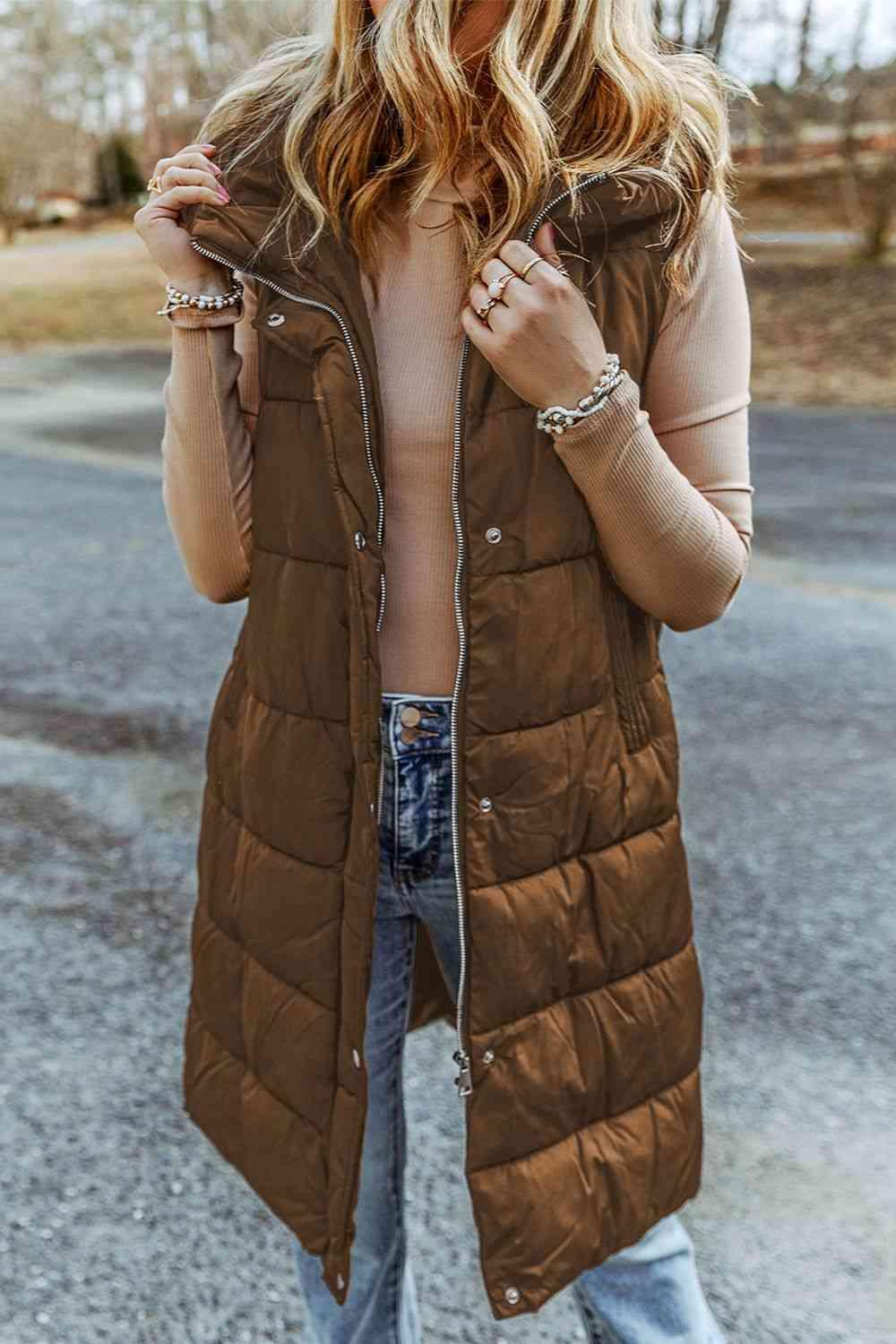 Raegan Longline Hooded Sleeveless Puffer Vest - SwagglyLife Home & Fashion