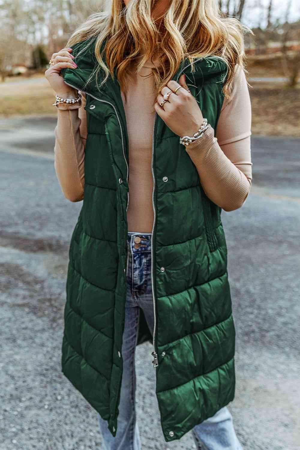 Raegan Longline Hooded Sleeveless Puffer Vest - SwagglyLife Home & Fashion