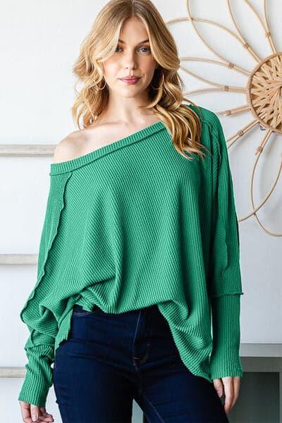 Reborn J Exposed Seam Lantern Sleeve Top - SwagglyLife Home & Fashion