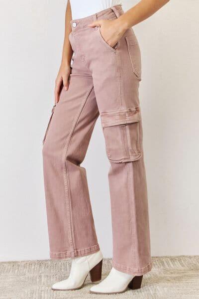 RISEN Full Size High Rise Cargo Wide Leg Jeans - SwagglyLife Home & Fashion
